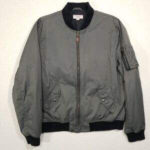 Wallace and Barnes Bomber Jacket Mens Large Gray Full Zip Nylon MA-1 Flight Coat